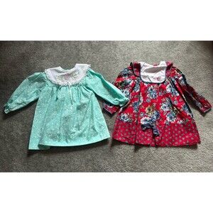 Lot Of 2 Vintage Smocked Dresses Girls Size 3T Long Sleeve Floral Lace